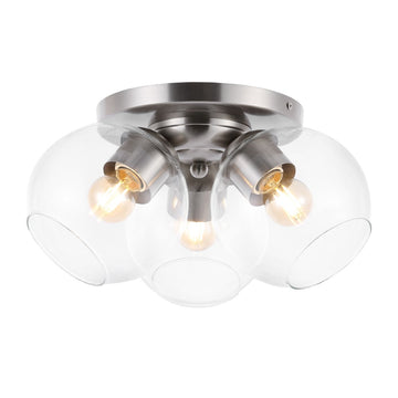 Iris 11.5" Farmhouse Rustic Iron/Glass LED Semi Flush Mount - JONATHAN Y